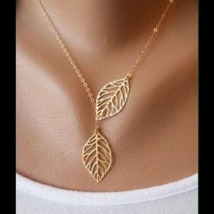 New gold leaf lariat necklace