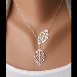 Silver leaf lariat new charm necklace