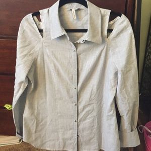 White and blue pin stripe button up