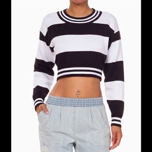 Black and White striped crop top sweater