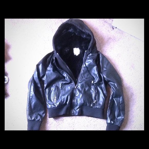 Black faux leather/ fur jacket