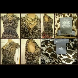 Ann Taylor Brown & White 2p Silk Top Sz 8