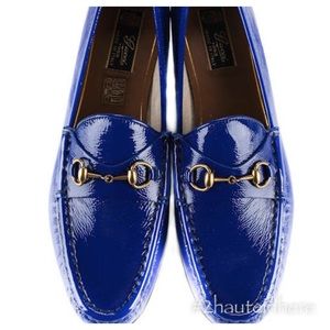NEW GUCCI Blue Patent Leather Loafers Sz 42 12 NIB