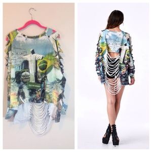Brazilian print shredded top