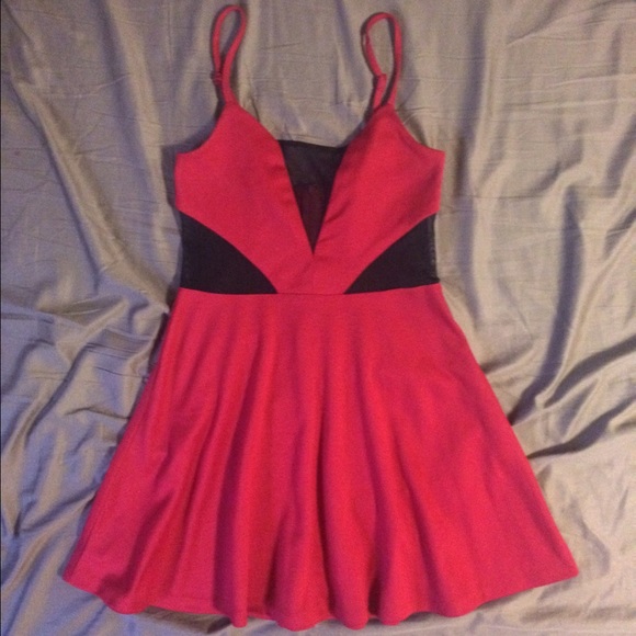 Red Dress with Mesh V and size cuts