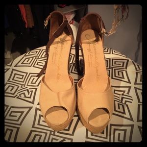 Brown and tan wedges