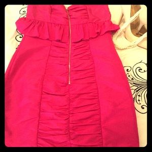 Fuchsia pink strapless dress, zipper front