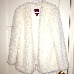 F21 white faux fur coat