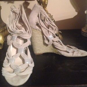 Sexy strappy nude wedges!