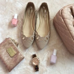 Nude Laser Cut Embellished Flats