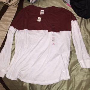 VS loose maroon/white shirt!