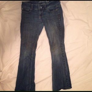 Slightly worn blue flared American Eagle jeans