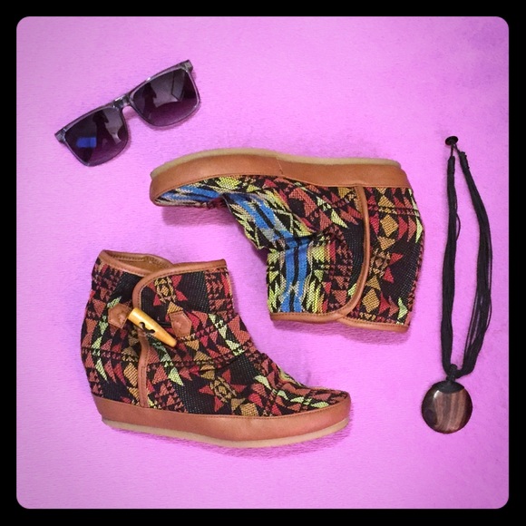 Aztec wedge booties