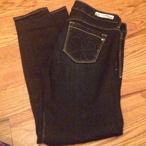 Express dark wash skinny jeans