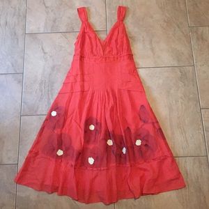 Anthropologie Orange Embroidered Sundress
