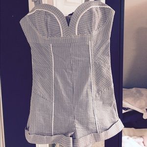 Bebe Black and White Striped Romper