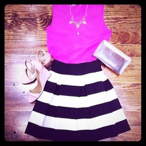 black and white striped pleated skirt