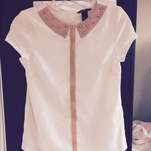 H&M Cream with Pink Collar Top