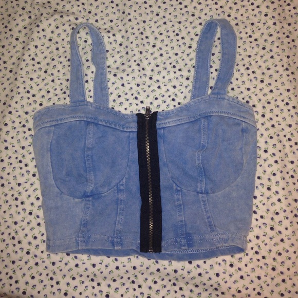 Blue denim crop top