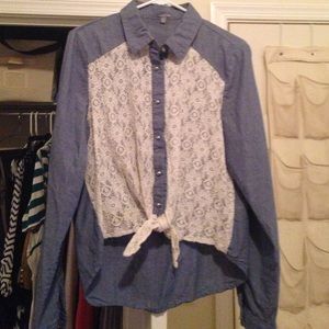 Chambray shirt with lace detail
