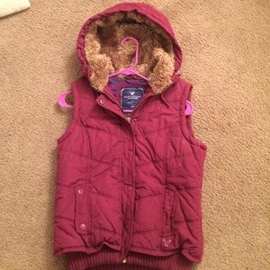 Girls small American Eagle fur hooded vest