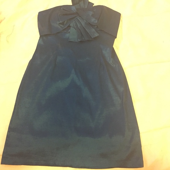 Teal strapless taffeta cocktail dress