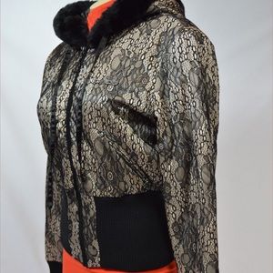 Bebe brown and black lace cropped zip up hoodie