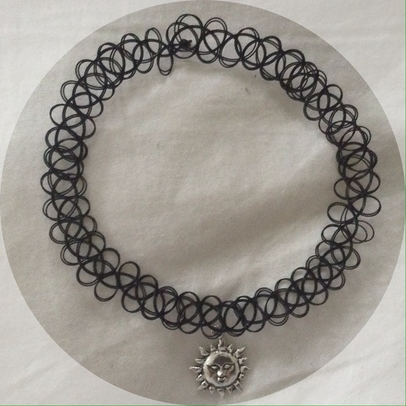 sun charm with black tattoo choker