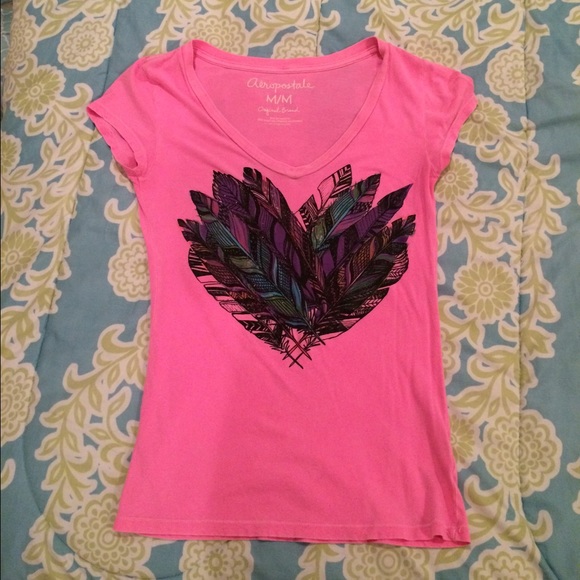 Neon pink feather heart v-neck