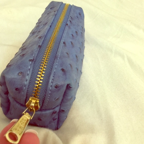 • Small Makeup/Pencil Bag in Faux Blue Ostrich •