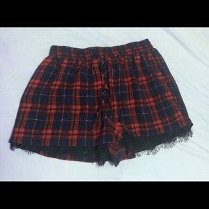 Plaid and Lace Comfy Shorts