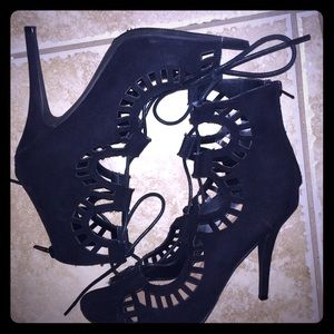 Black lace up booties