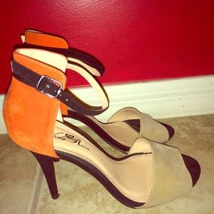 Colorblock ankle strap heels