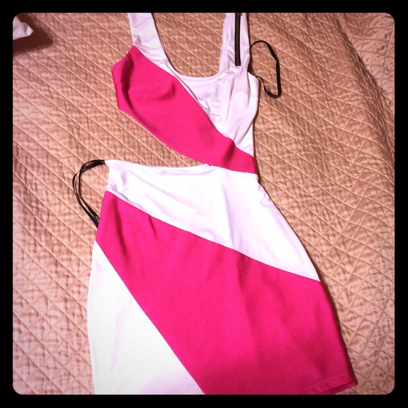 Bebe color block cut out dress with side zippers