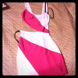 Bebe color block cut out dress with side zippers