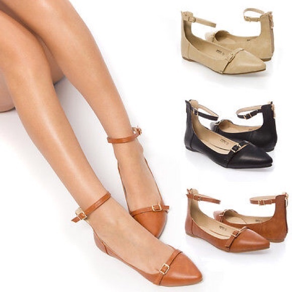❗️ sale❗️Pointy toe ankle strap ballerina flat - Picture 1 of 4