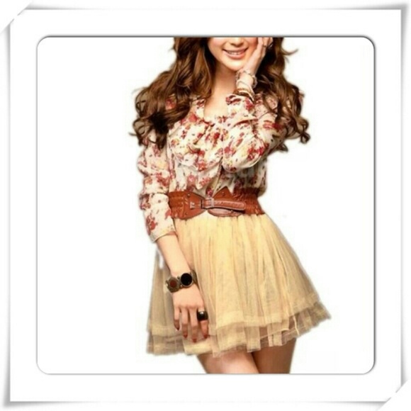 Floral chiffon-tulle mini dress sheer top.