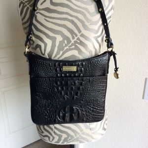 NWT ITALIAN CROC LEATHER BRAHMIN CROSSBODY BLACK