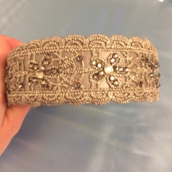 Gifted- Elegant Satin & Lace Jeweled Wide Headband - Picture 2 of 4