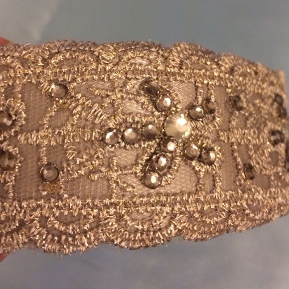 Gifted- Elegant Satin & Lace Jeweled Wide Headband - Picture 4 of 4