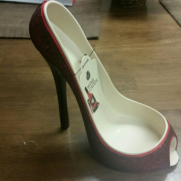 Red glitter high heel wine holder house decor