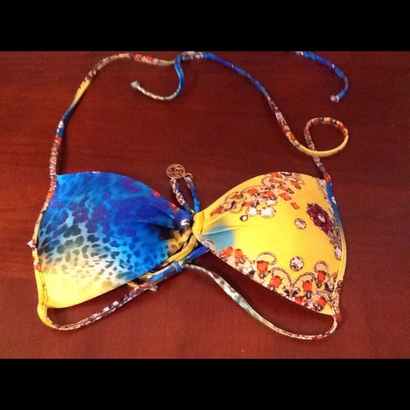 Luli Fama yellow halter bikini top, size xs