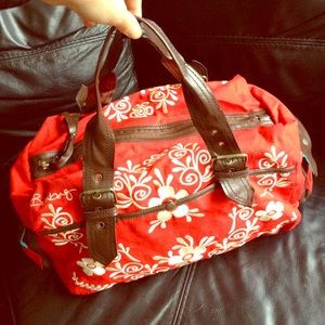Red & White Embroidered Satchel