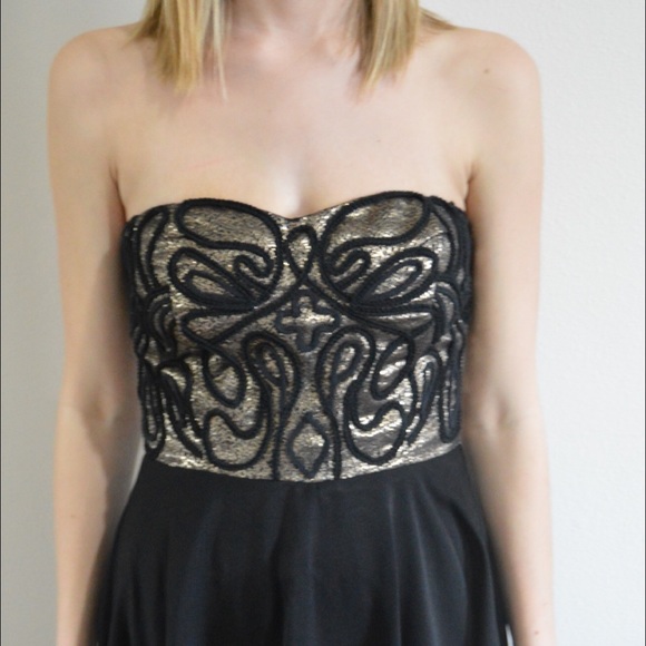 Strapless Black&Gold Dress - Picture 1 of 3