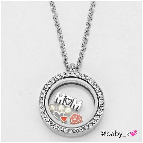 Boutique Jewelry - MOM FLOATING CHARM LOCKET WITH CRYSTALS NECKLACE