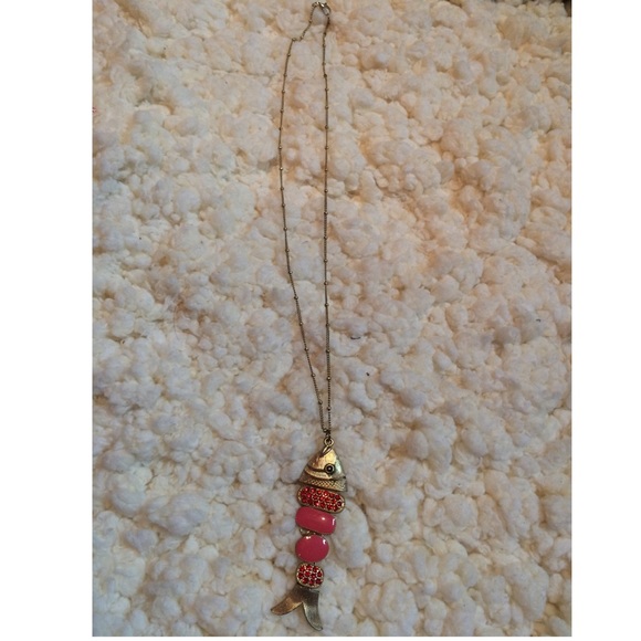 Long red and pink fish necklace