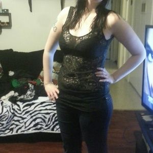 Black Skull Lace Tank top Cover all