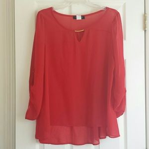 Sheer and Flowy Hi - Low Blouse w/ Gold Detail