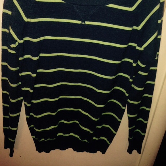 Dark Blue W/ Green Stripes Pullover Sweater - Picture 2 of 4