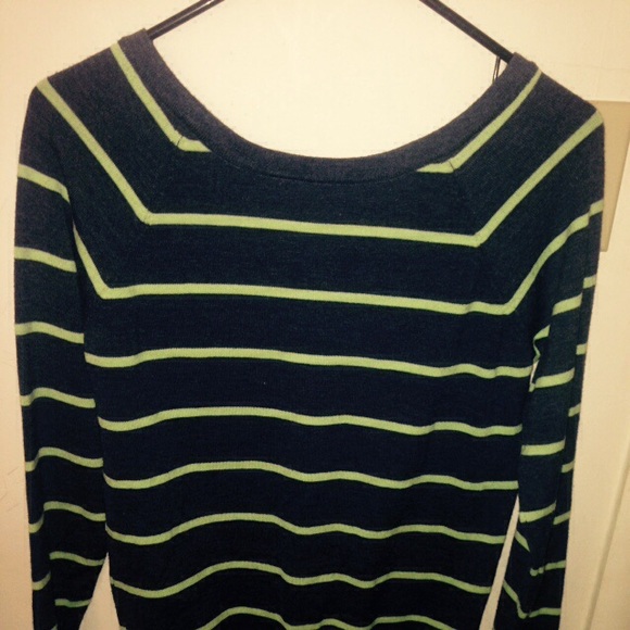 Dark Blue W/ Green Stripes Pullover Sweater - Picture 3 of 4
